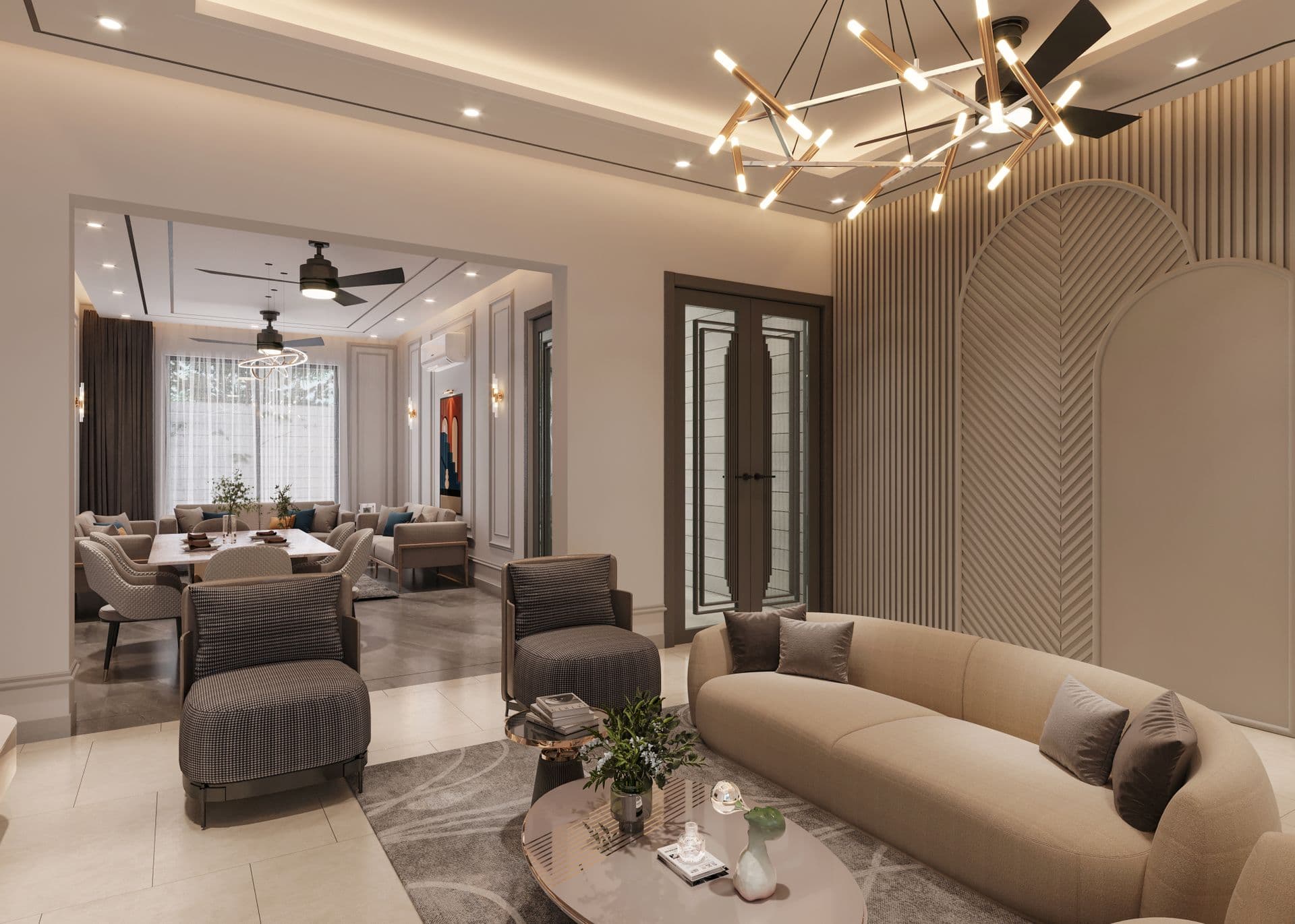 Luxury show flat living and dining room styled for a GETCLICK sole selling mandate