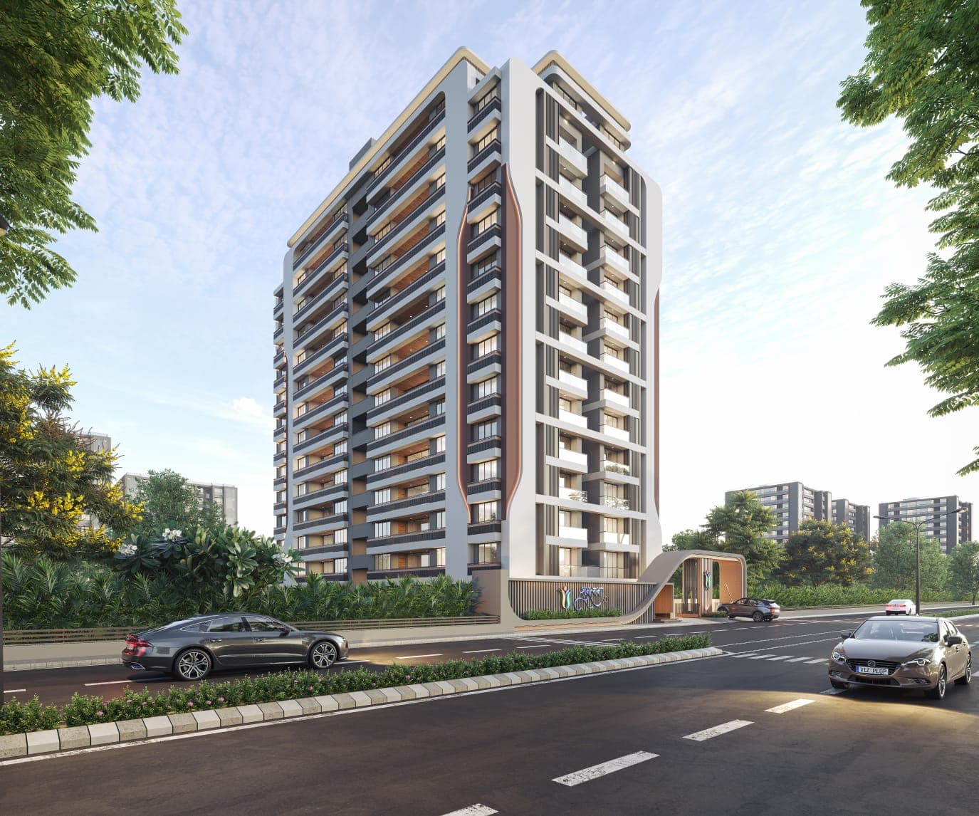 Shubh Labh 50 residential apartment tower with landscaped street frontage in New Nikol, Ahmedabad, marketed by GETCLICK